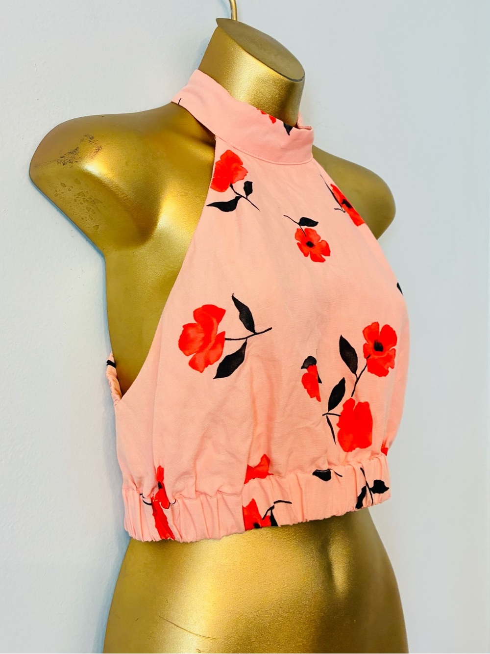 ZARA Floral Halter Crop Top – Peach Pink Open Back Summer Top - Picture 3 of 5
